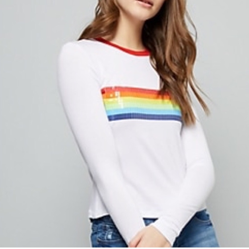 New Rue 21 Rainbow Sequins Long Sleeve Top White  Size Small